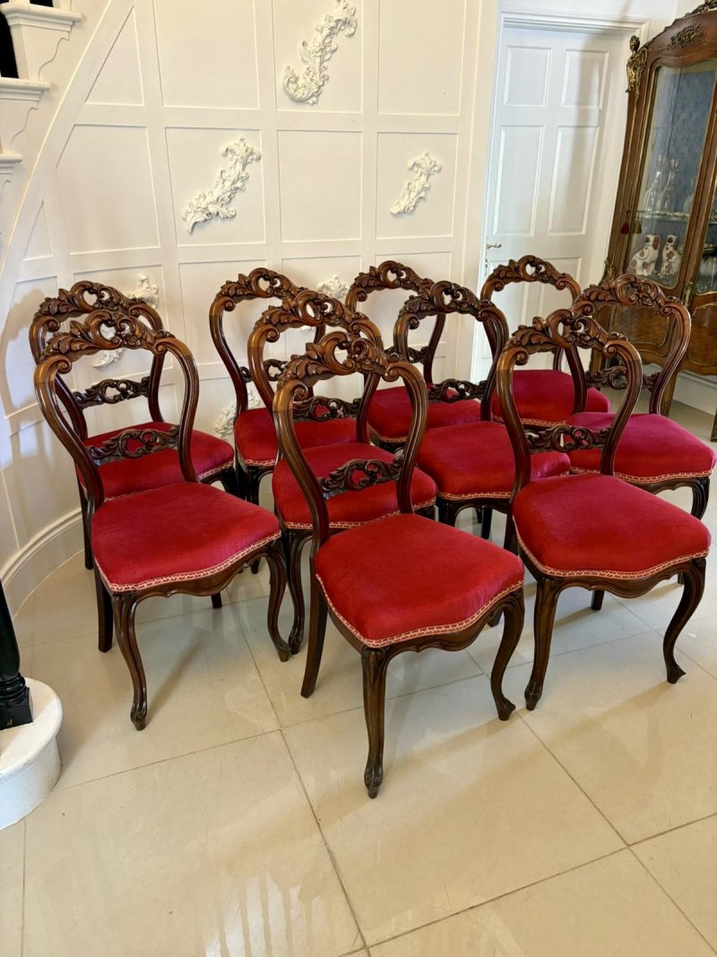 Outstanding Quality Set of 10 Antique Victorian Carved Mahogany Dining Chairs